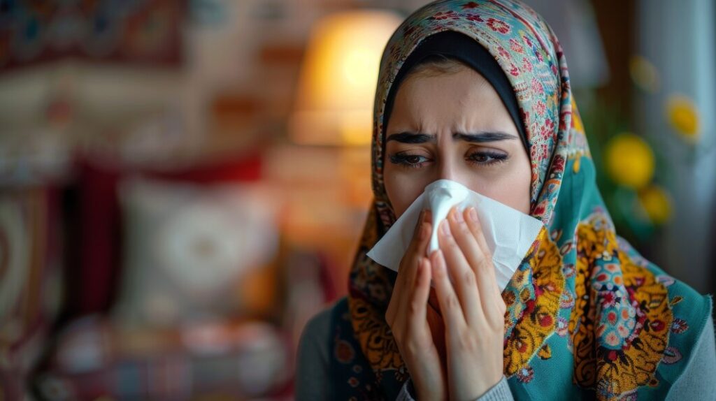 sick pakistani adult girl blowing their snot