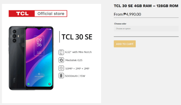 TCL 30 SE 4GB RAM 128GB storage Price in Pakistan