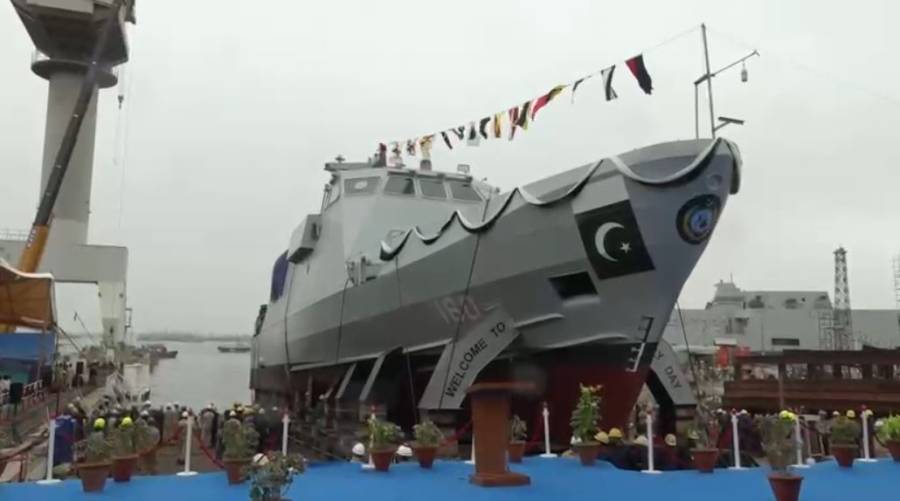 پاک بحریہ کے لیے مقامی طور پر تیار کردہ پی این ایس ساہیوال گن بوٹ کی لانچنگ تقریب، وائس ایڈمرل اویس احمد بلگرامی کی بطور مہمان خصوصی شرکت
