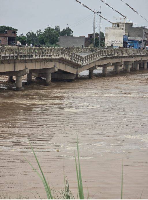 نالہ ڈیک سیالکوٹ میں پانی کا ریلہ، ہنجلی پل متاثر، ٹریفک کے لیے بند، جلد مرمت مکمل کر لی جائے گی: پی ڈی ایم اے
