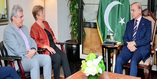 وزیراعظم شہباز شریف سے آئی ایم ایف کی منیجنگ ڈائریکٹر کرسٹالینا جارجیوا کی ملاقات
