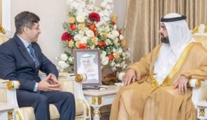 قونصل جنرل پاکستان دوبئی حسین محمد کی فجیرہ کے ولی عہد شیخ محمد بن حمد بن محمد الشرقی سے ملاقات، نیک خواہشات کا اظہار