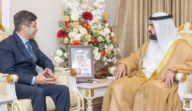 قونصل جنرل پاکستان دوبئی حسین محمد کی فجیرہ کے ولی عہد شیخ محمد بن حمد بن محمد الشرقی سے ملاقات، نیک خواہشات کا اظہار