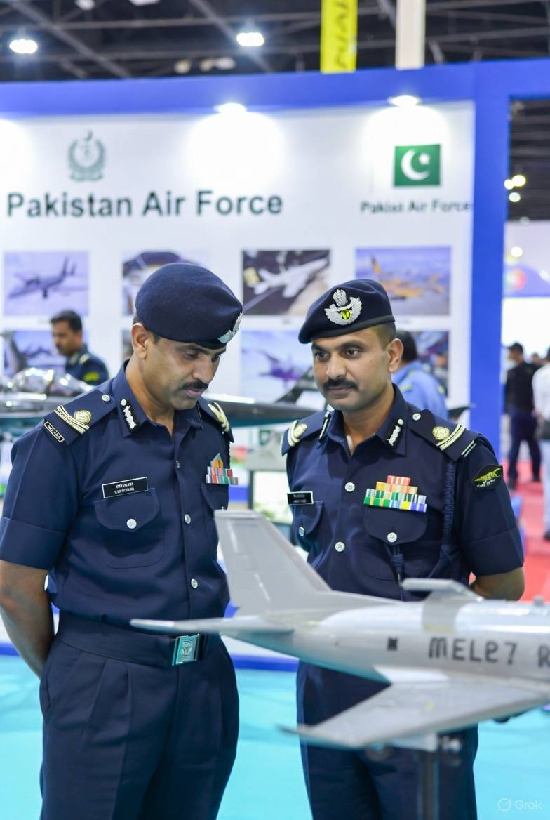 دبئی ائیر شو میں بھارتی فضائیہ کے اہلکاروں کے پاکستانی پویلین کے دوران پاکستانی پائلٹس کی جانب سے چائے کی پیش کش