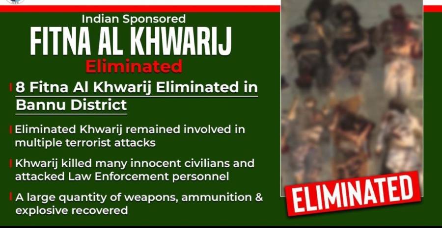 بنوں میں انٹیلی جنس پر مبنی مشترکہ آپریشن، 8 بھارتی سرپرستی یافتہ خوارج ہلاک، آئی ایس پی آر