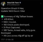 آپریشن غضب للحق: افغانستان کے اندر 46 مقامات پر مؤثر فضائی کارروائیاں، 415 افغان طالبان ہلاک، 580 سے زائد زخمی، 182 چیک پوسٹس تباہ