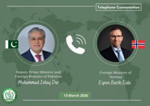 وزیرِ خارجہ اسحاق ڈار کا ناروے کے ہم منصب سے ٹیلیفونک رابطہ، مشرقِ وسطیٰ میں تیزی سے بدلتی صورتحال اور خطے سمیت عالمی سطح پر ممکنہ اثرات پر گہری تشویش کا اظہار