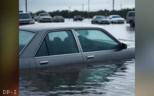 کراچی:طارق روڈ پر کار خاتون سمیت گڑھے میں دھنس گئی