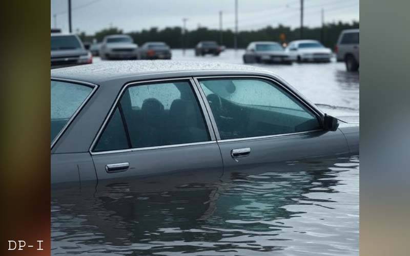 کراچی:طارق روڈ پر کار خاتون سمیت گڑھے میں دھنس گئی