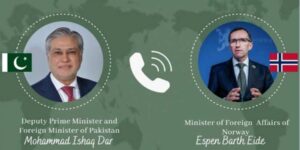 وزیر خارجہ اسحاق ڈار کا نارویجن ہم منصب سے ٹیلیفونک رابطہ